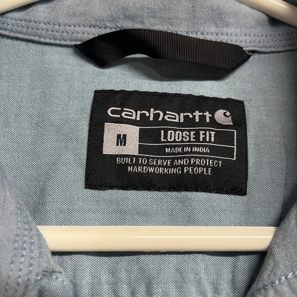 Carhartt Men's Medium Button Down Loose Fit Pocket 104369 Blue Cotton Blend - Picture 3 of 4